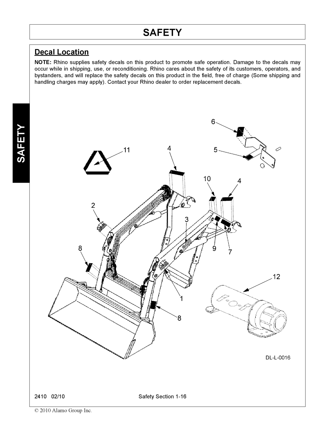 Servis-Rhino 2410 manual Decal Location 