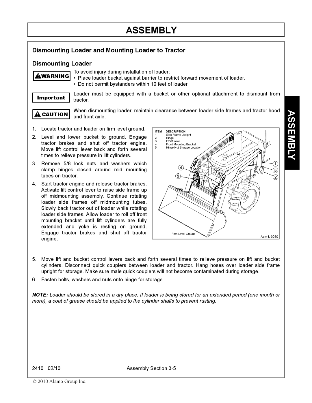 Servis-Rhino 2410 manual Dismounting Loader and Mounting Loader to Tractor 