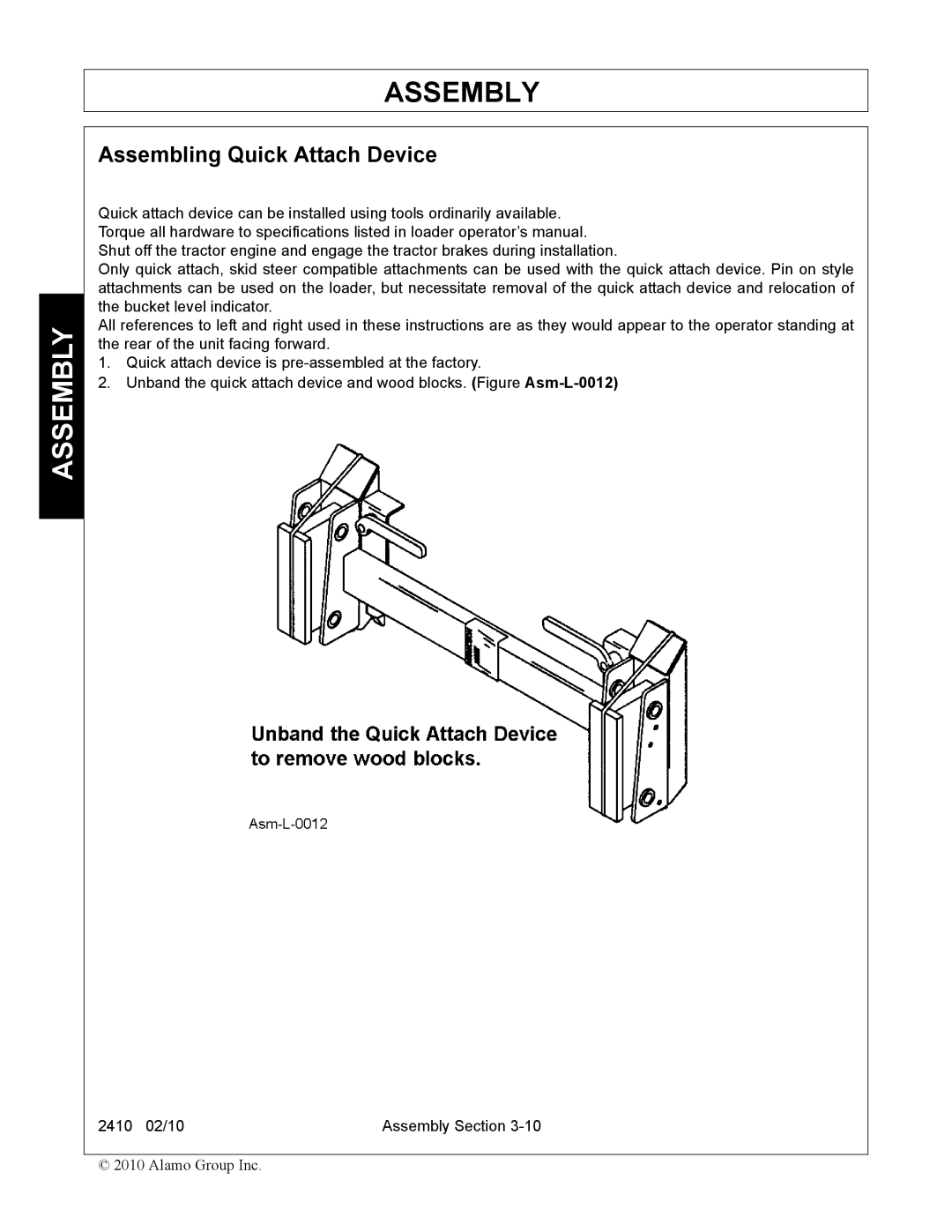 Servis-Rhino 2410 manual Assembling Quick Attach Device 
