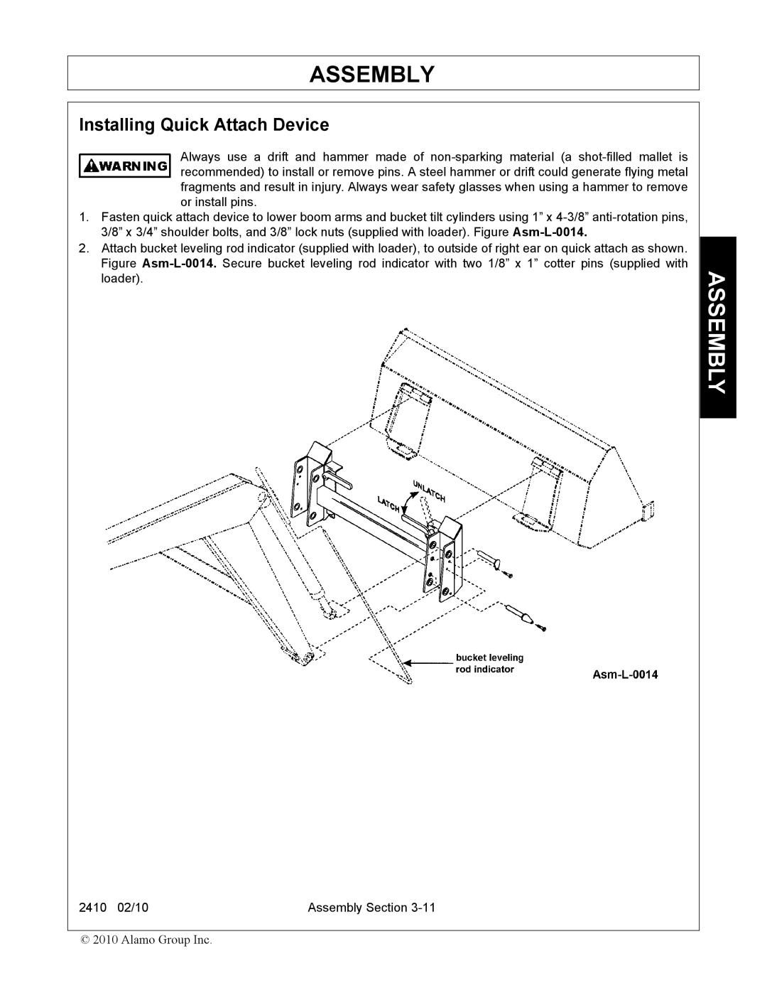 Servis-Rhino 2410 manual Installing Quick Attach Device 