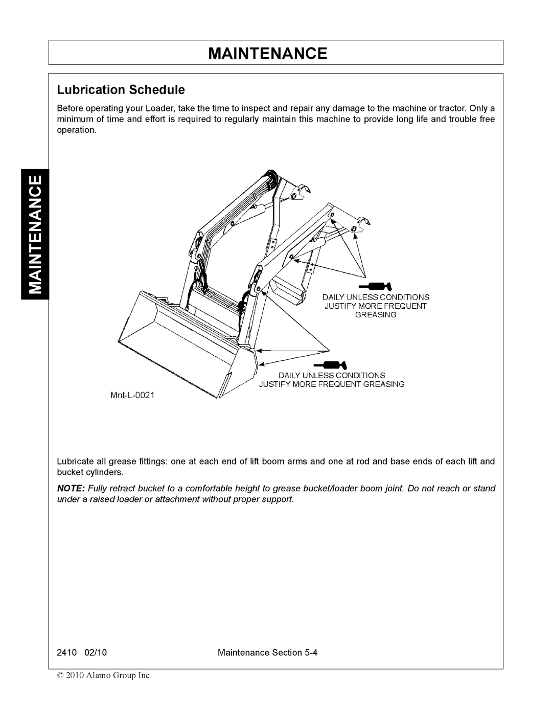 Servis-Rhino 2410 manual Lubrication Schedule 