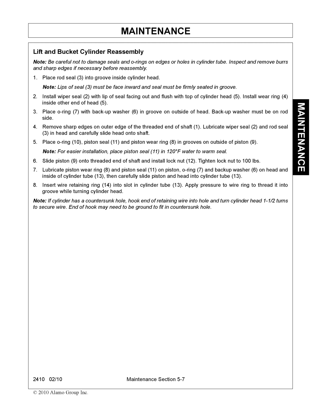 Servis-Rhino 2410 manual Lift and Bucket Cylinder Reassembly 