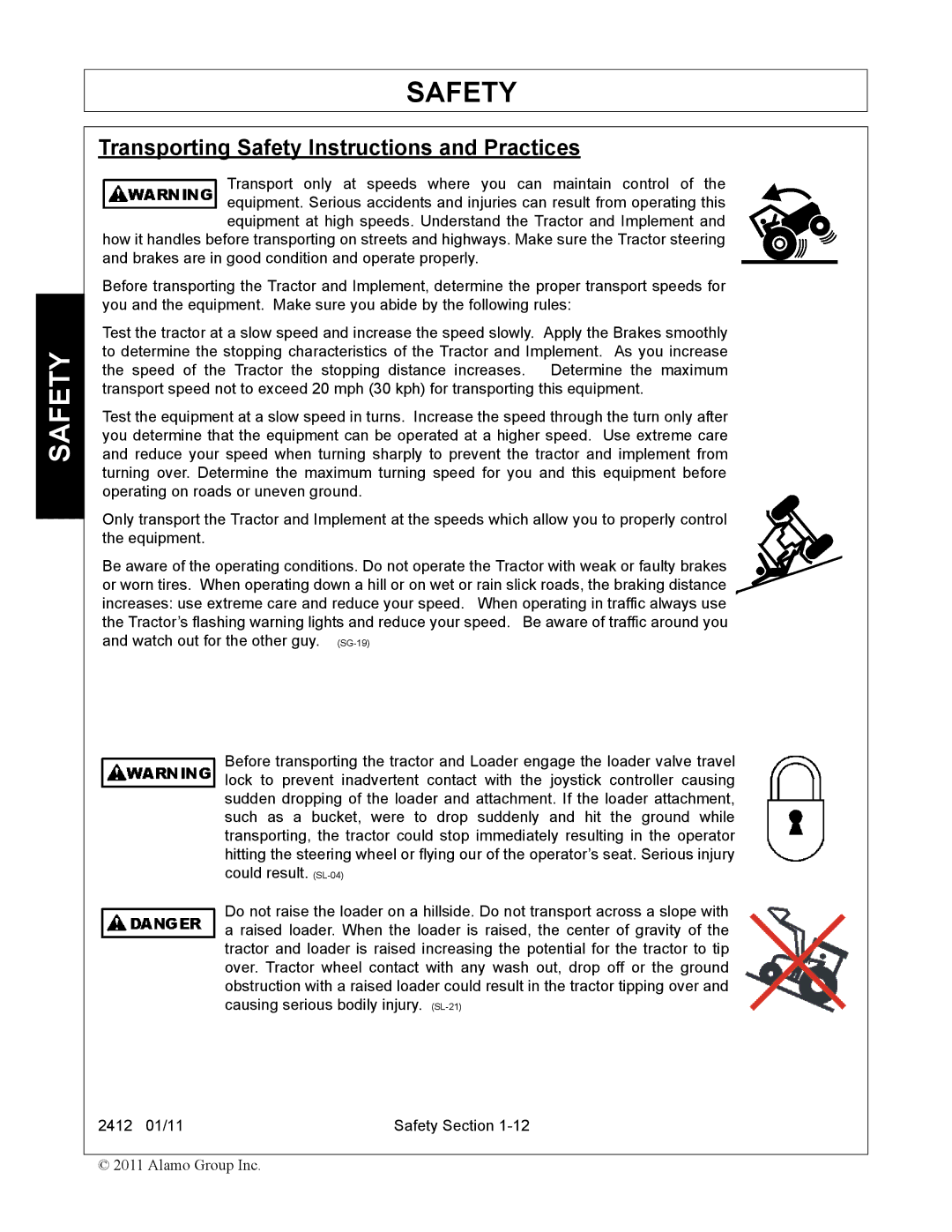 Servis-Rhino 2412 manual Transporting Safety Instructions and Practices 