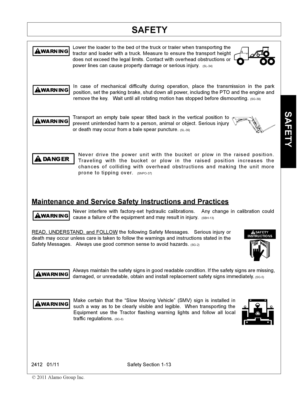 Servis-Rhino 2412 manual Maintenance and Service Safety Instructions and Practices 