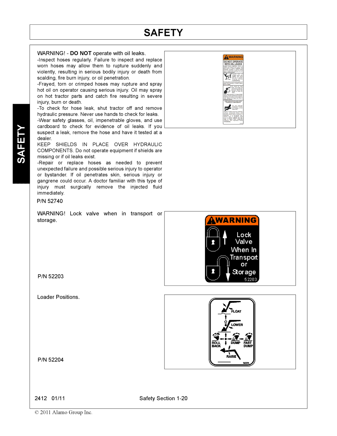 Servis-Rhino manual Loader Positions 2412 01/11 Safety Section 