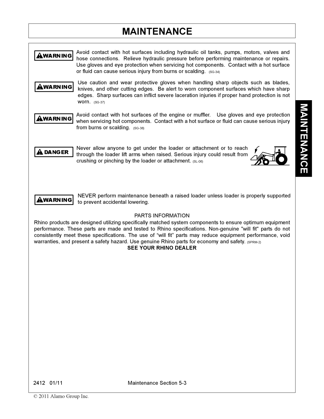 Servis-Rhino manual 2412 01/11 Maintenance Section 