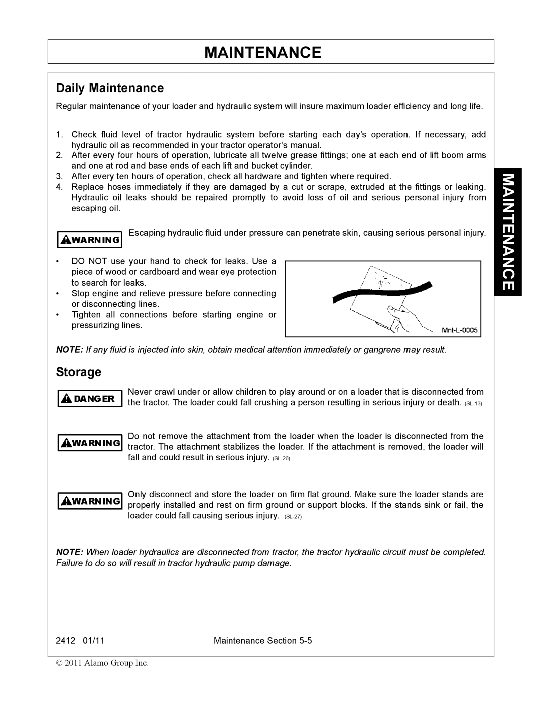 Servis-Rhino 2412 manual Daily Maintenance, Storage 