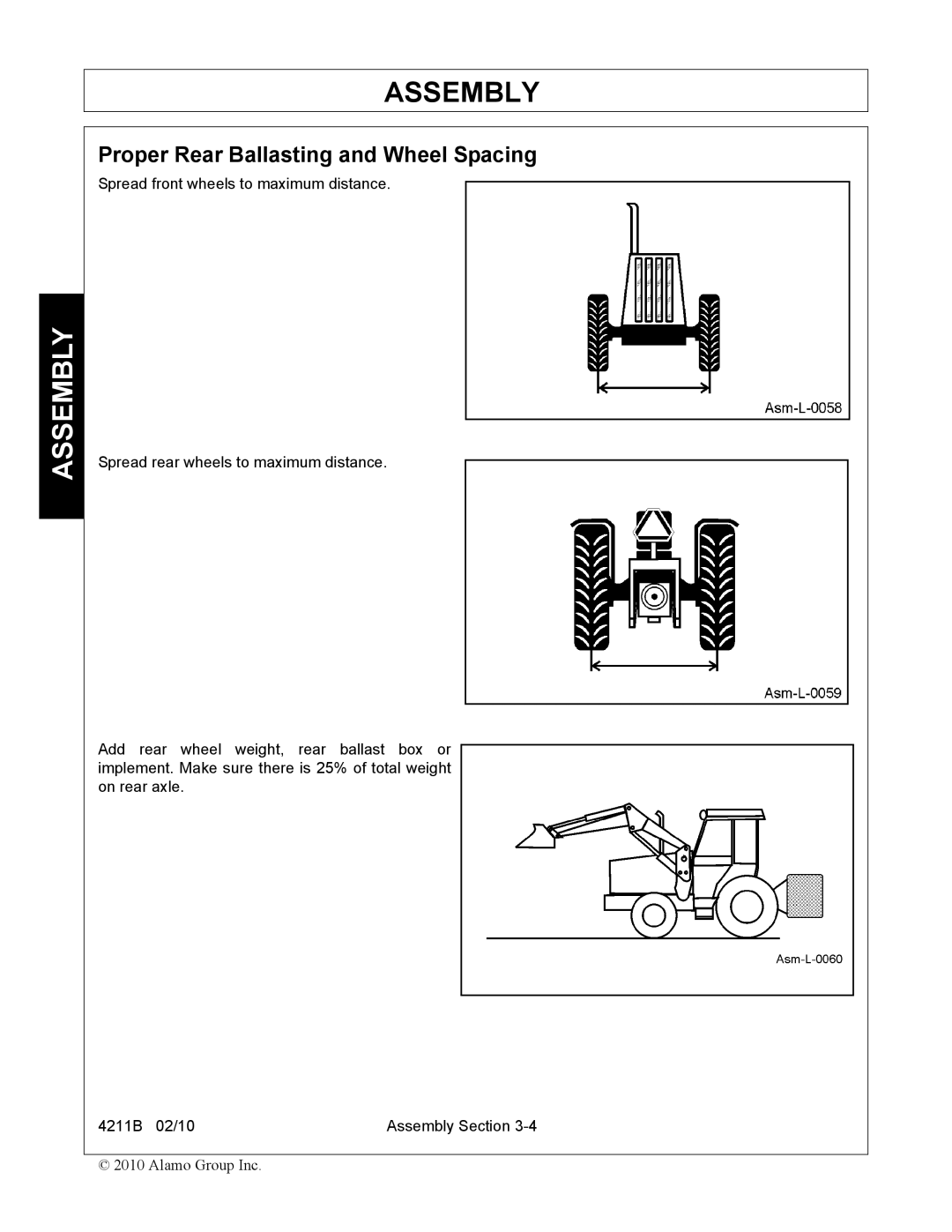 Servis-Rhino 4211B manual Proper Rear Ballasting and Wheel Spacing 