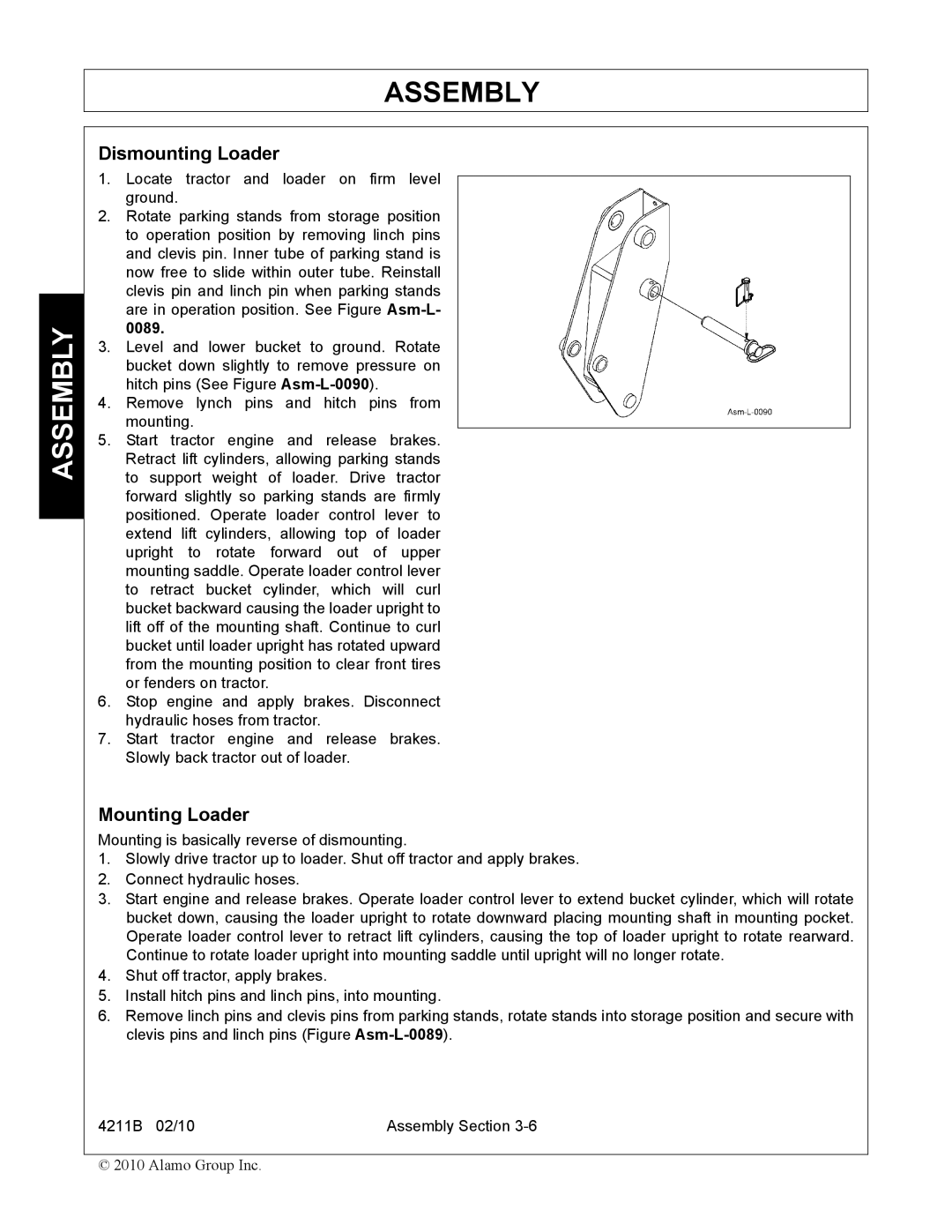 Servis-Rhino 4211B manual Dismounting Loader, Mounting Loader 