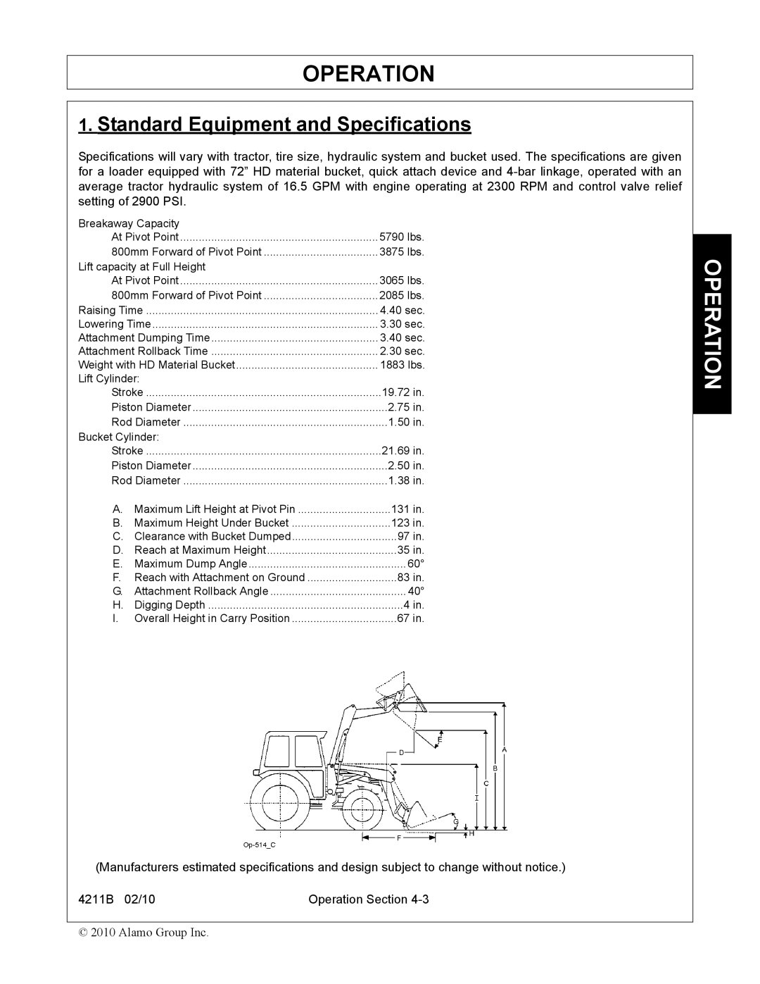 Servis-Rhino 4211B manual Standard Equipment and Specifications 