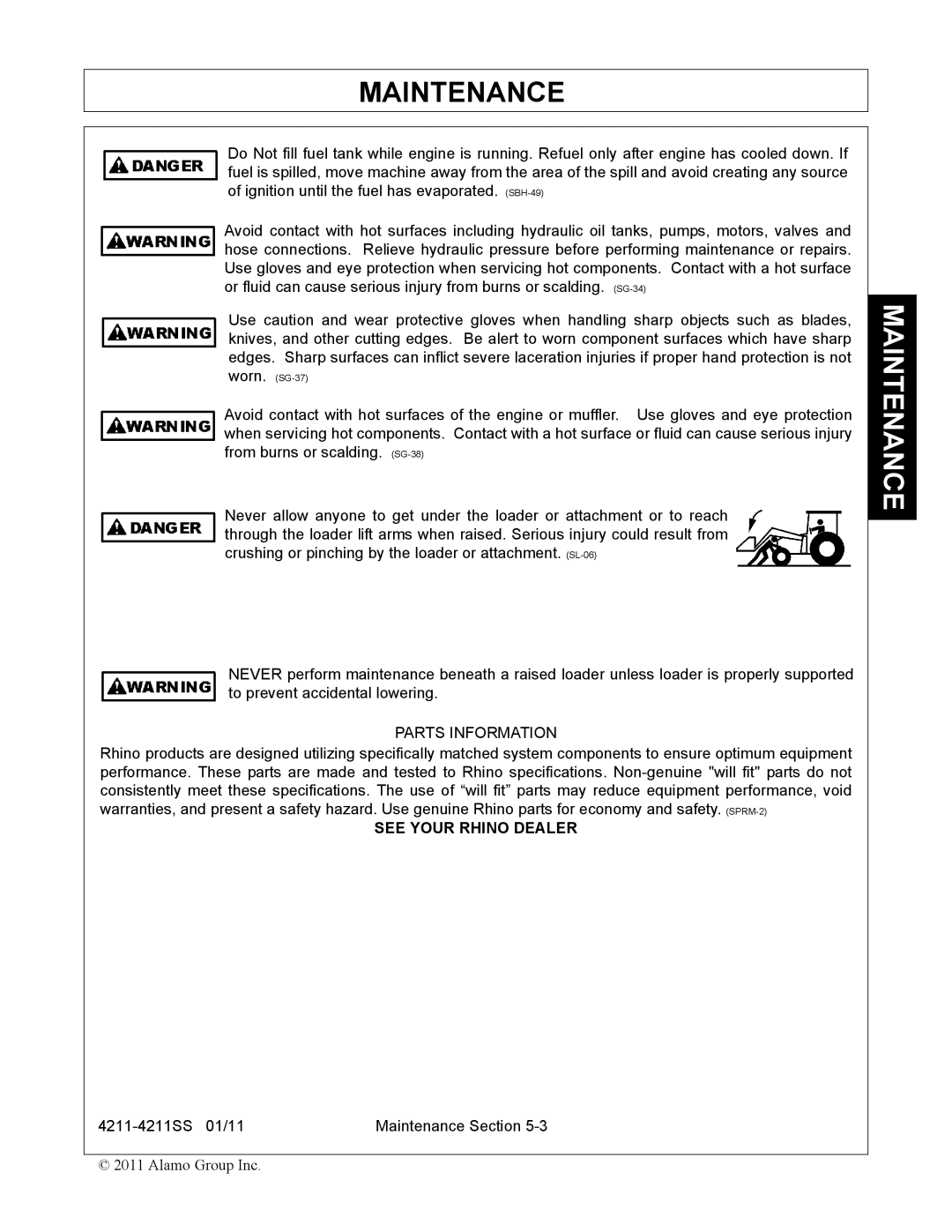 Servis-Rhino manual 4211-4211SS 01/11 Maintenance Section 