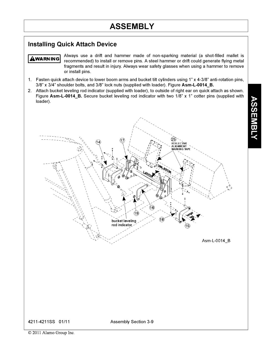 Servis-Rhino 4211SS manual Assembly, Installing Quick Attach Device 