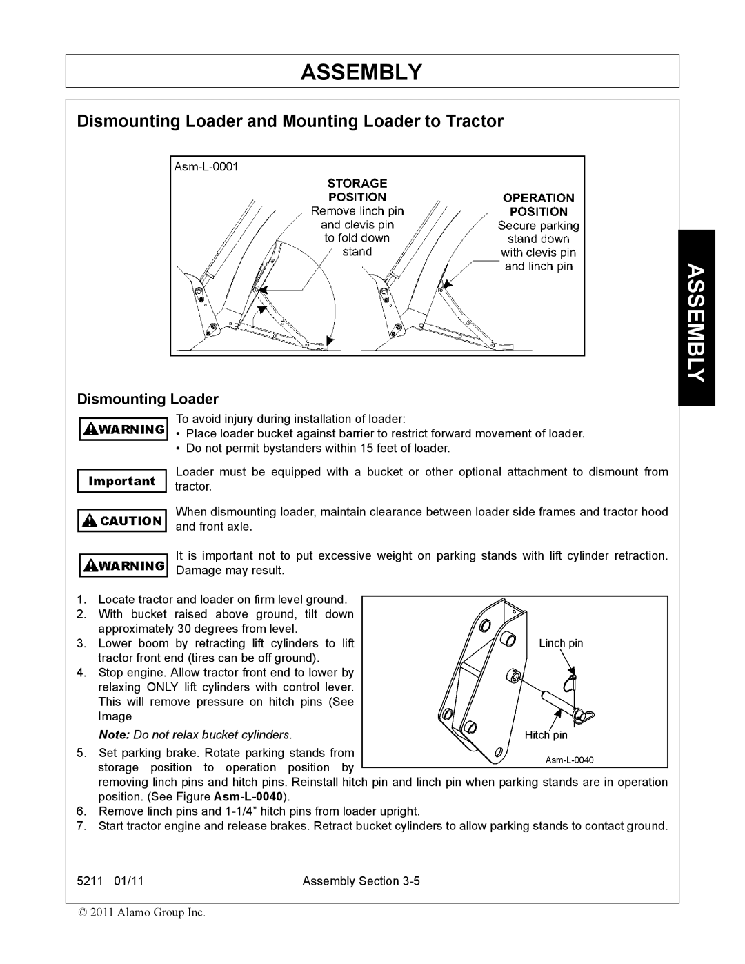 Servis-Rhino 5211 manual Dismounting Loader and Mounting Loader to Tractor 