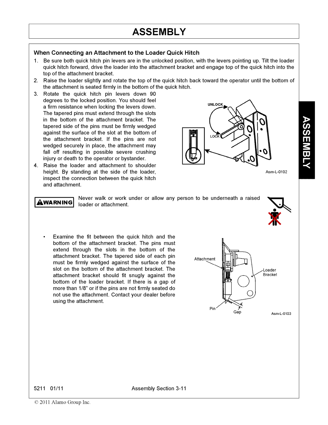 Servis-Rhino 5211 manual When Connecting an Attachment to the Loader Quick Hitch 