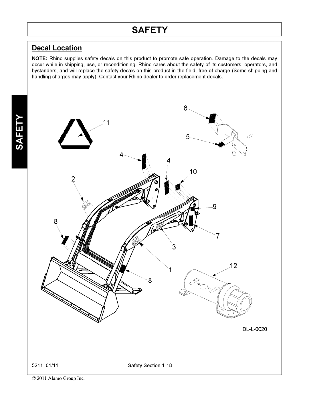 Servis-Rhino 5211 manual Safety, Decal Location 