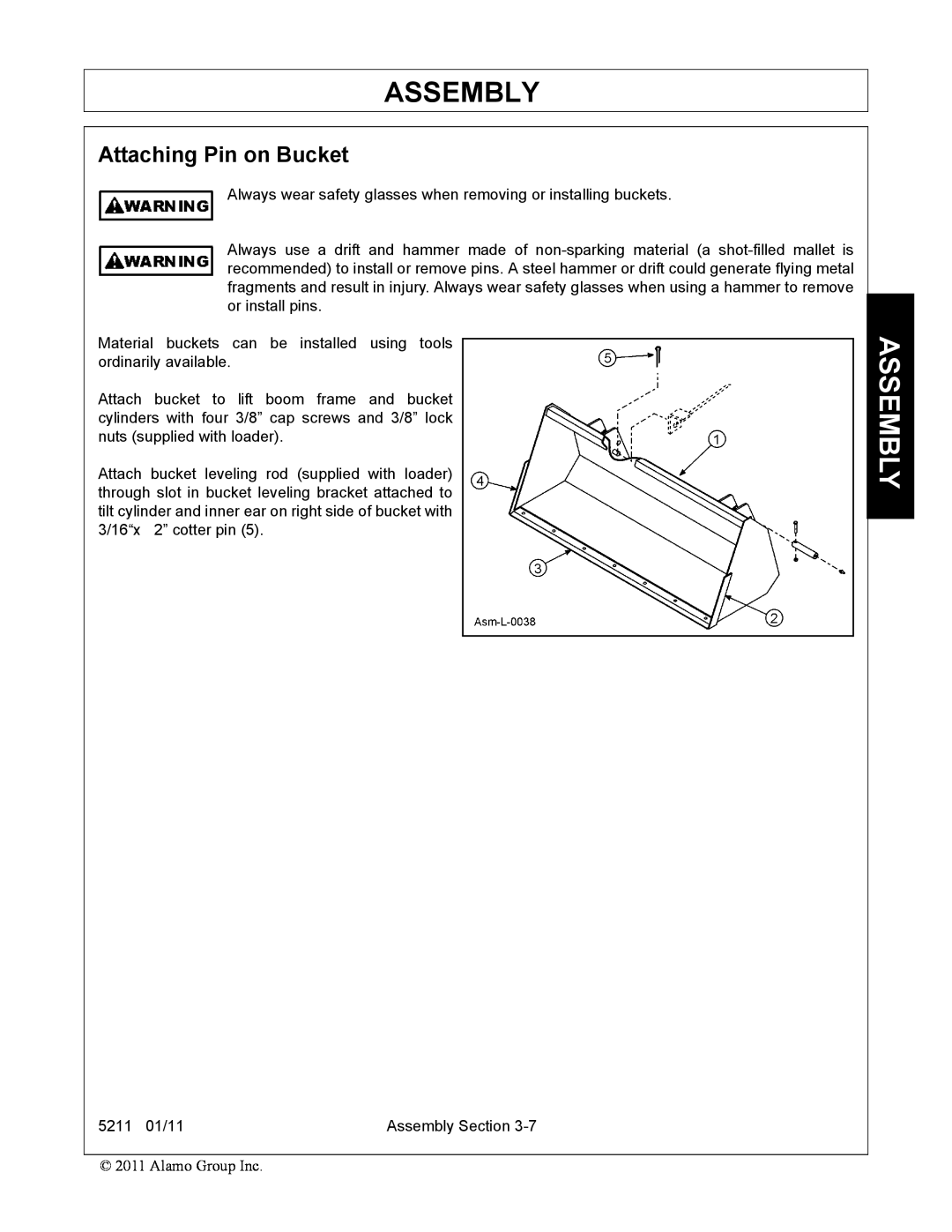 Servis-Rhino 5211 manual Assembly, Attaching Pin on Bucket 