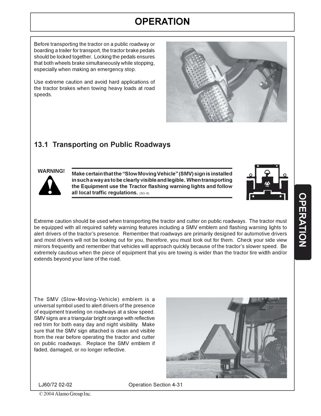 Servis-Rhino 60/72 manual Transporting on Public Roadways, All local traffic regulations. SG-6 