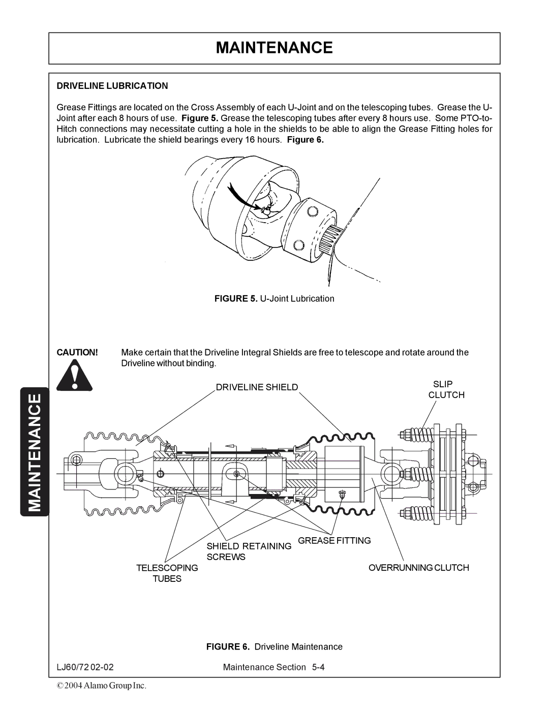 Servis-Rhino 60/72 manual Driveline Lubrication, Joint Lubrication 