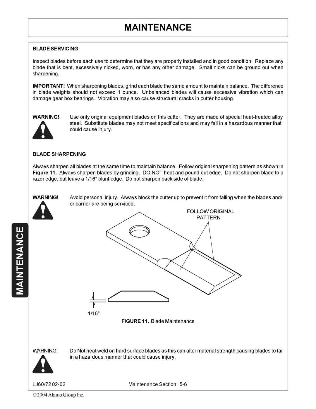 Servis-Rhino 60/72 manual Blade Servicing, Blade Sharpening 