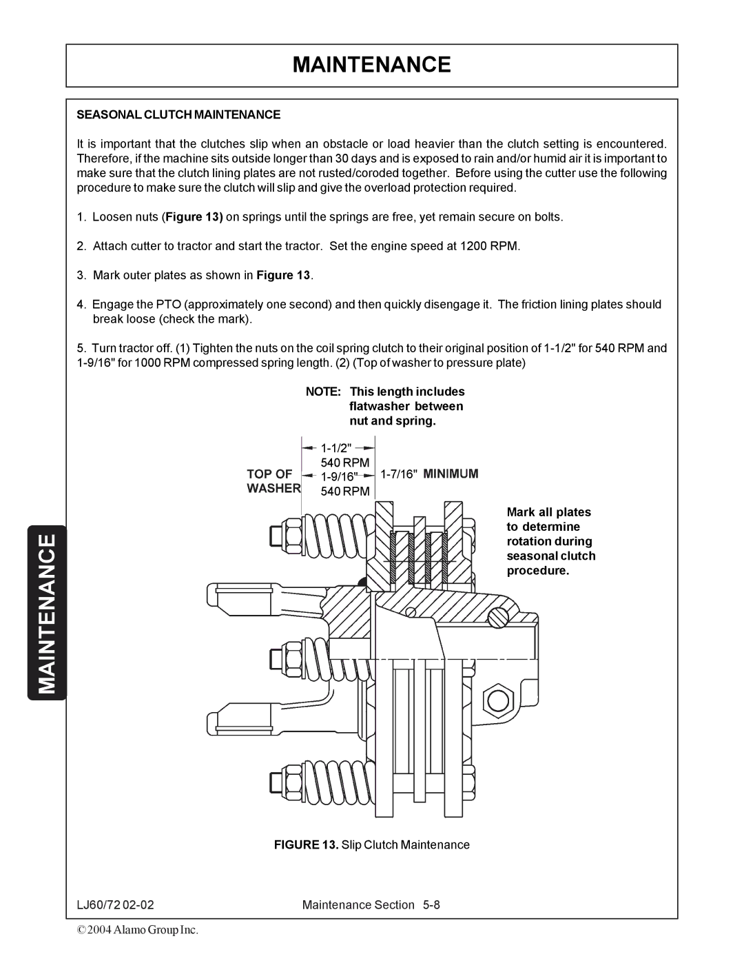 Servis-Rhino 60/72 manual Seasonal Clutch Maintenance, Slip Clutch Maintenance 