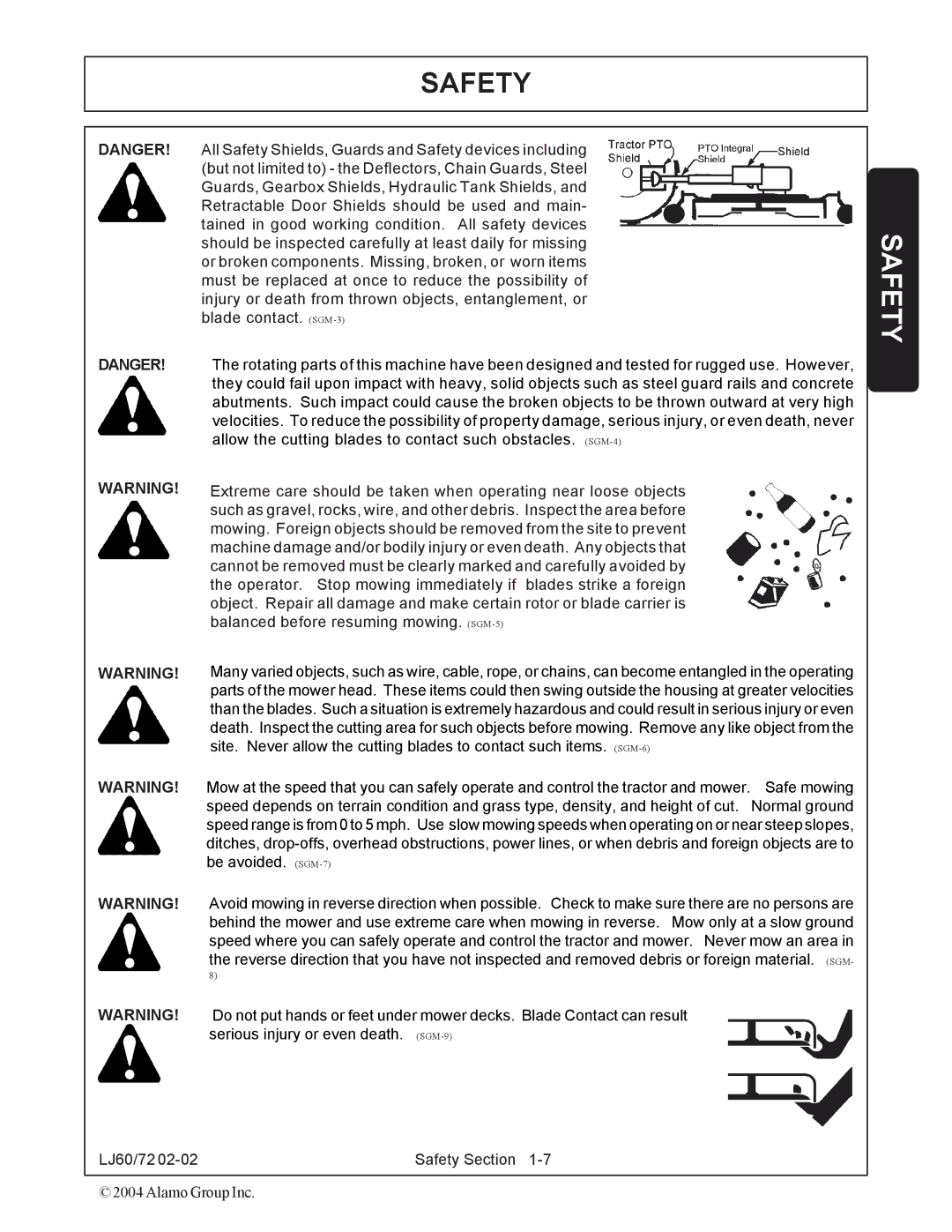 Servis-Rhino 60/72 manual All Safety Shields, Guards and Safety devices including 