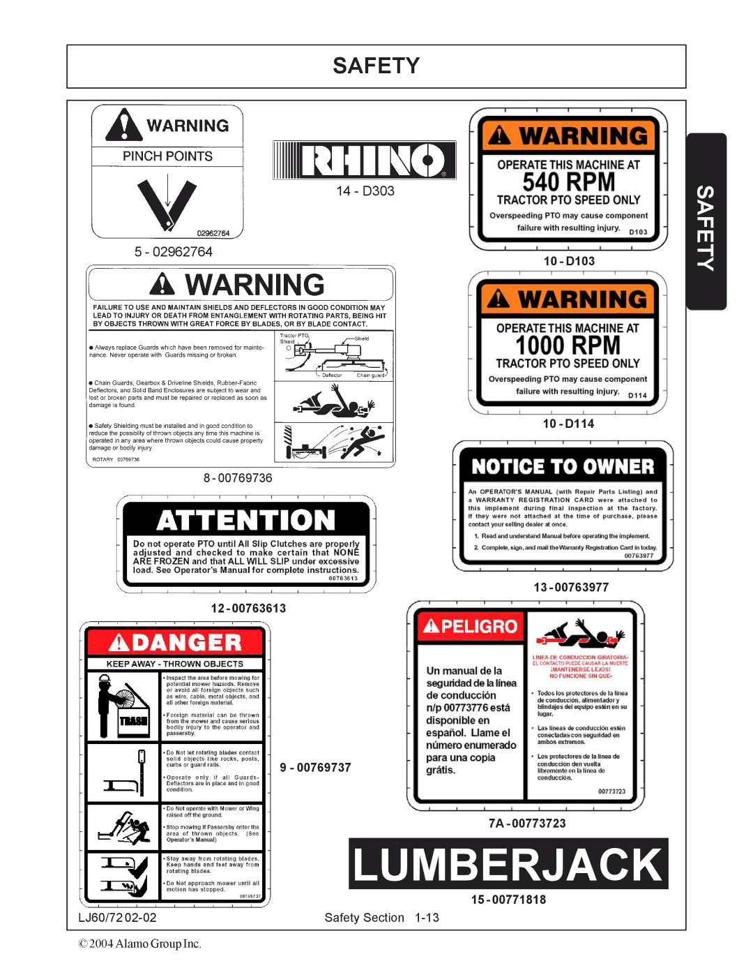 Servis-Rhino 60/72 manual Lumberjack 