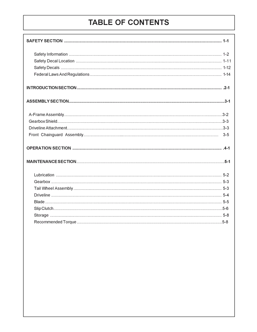 Servis-Rhino 60/72 manual Table of Contents 