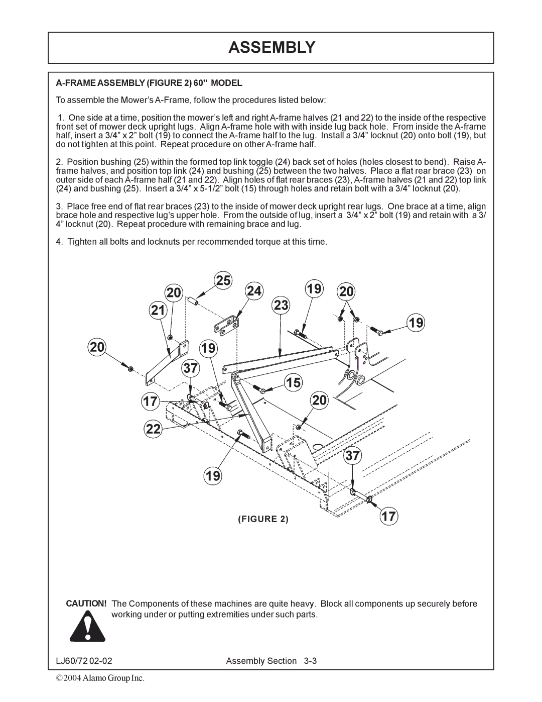 Servis-Rhino 60/72 manual Frame Assembly 60 Model 