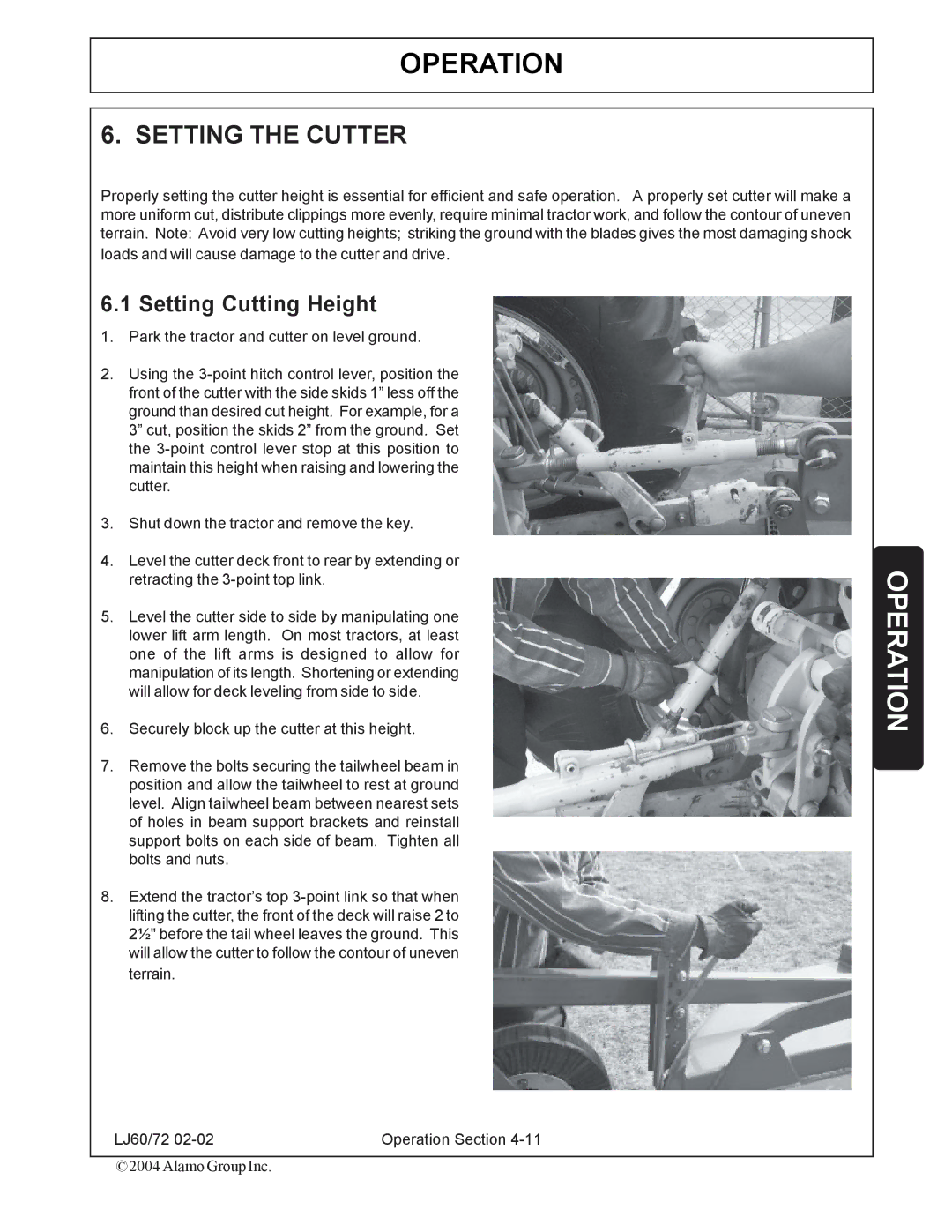 Servis-Rhino 60/72 manual Setting the Cutter, Setting Cutting Height 