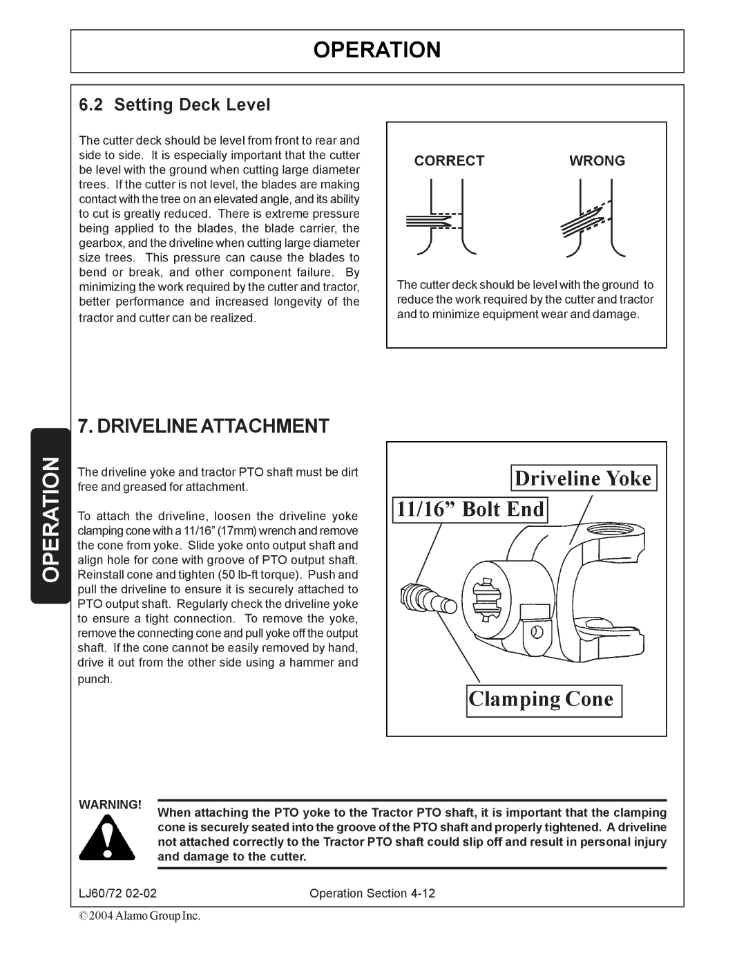 Servis-Rhino 60/72 manual Driveline Attachment, Setting Deck Level 