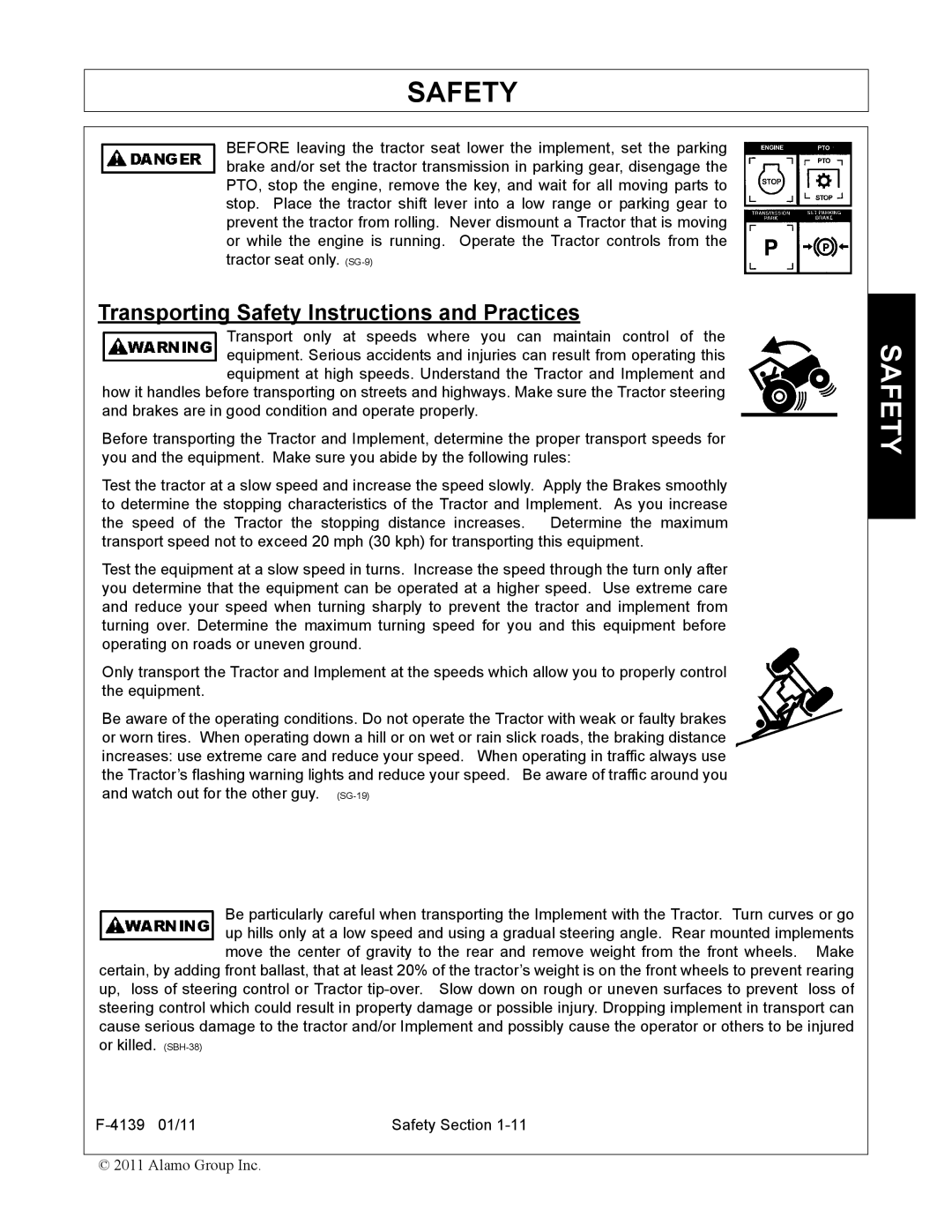 Servis-Rhino 60C manual Transporting Safety Instructions and Practices 