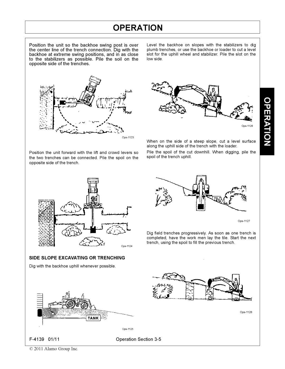 Servis-Rhino 60C manual Opposite side of the trenches, Side Slope Excavating or Trenching 