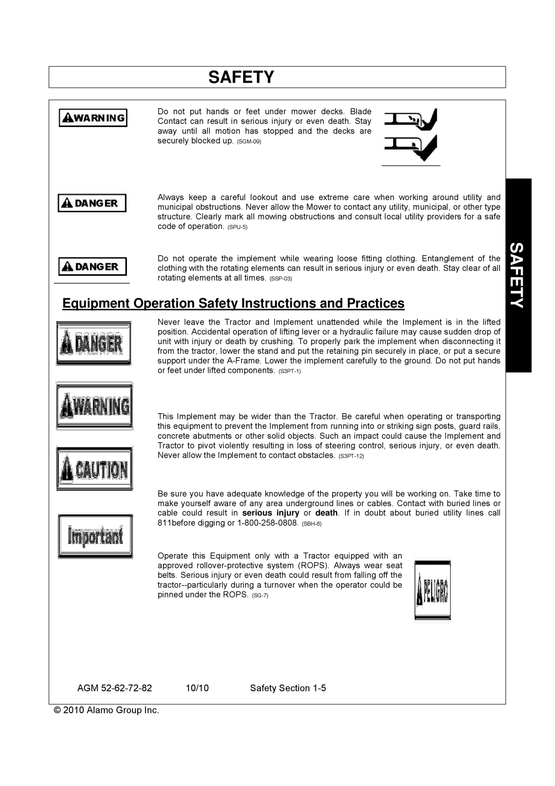 Servis-Rhino AGM52, AGM62, AGM72 manual Equipment Operation Safety Instructions and Practices 