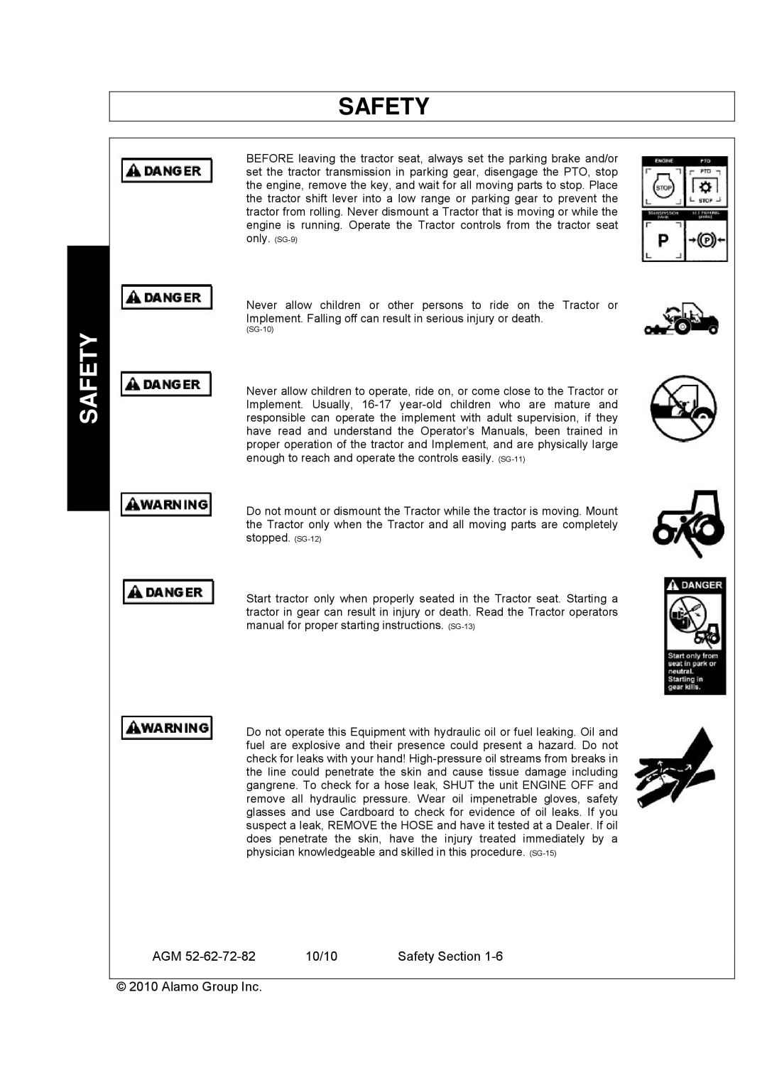 Servis-Rhino AGM62, AGM72, AGM52 manual SG-10 