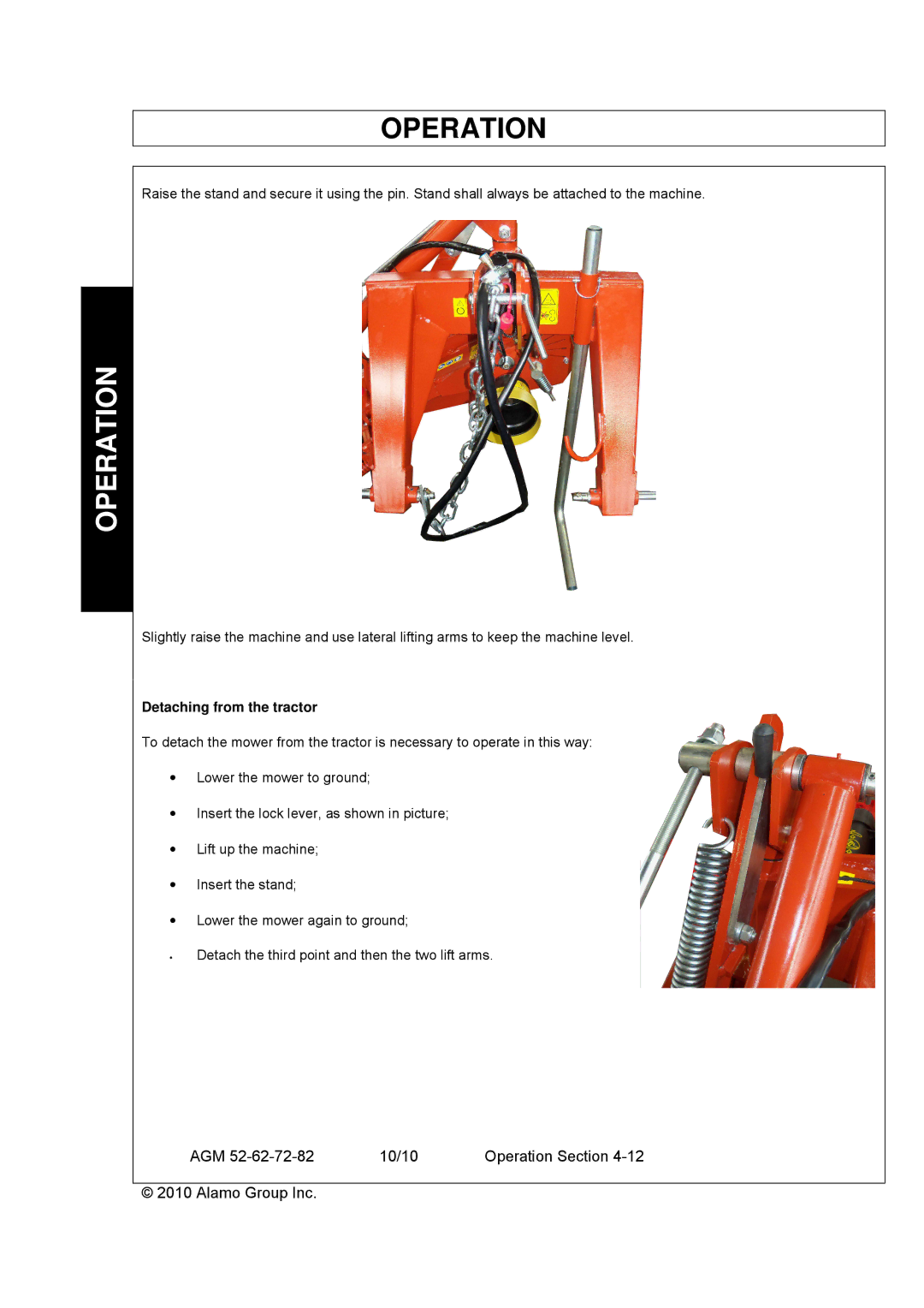 Servis-Rhino AGM52, AGM62, AGM72 manual Detaching from the tractor 