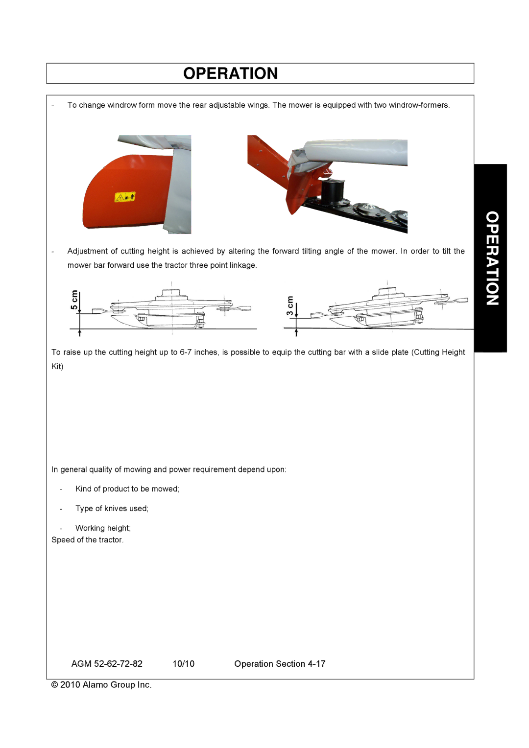 Servis-Rhino AGM72, AGM62, AGM52 manual Operation 