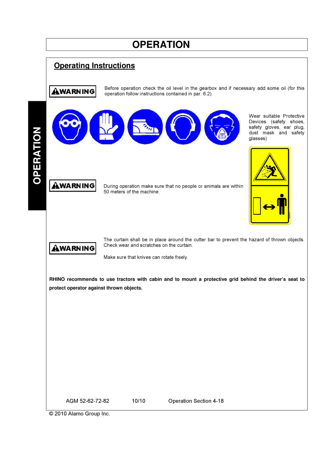 Servis-Rhino AGM52, AGM62, AGM72 manual Operating Instructions 