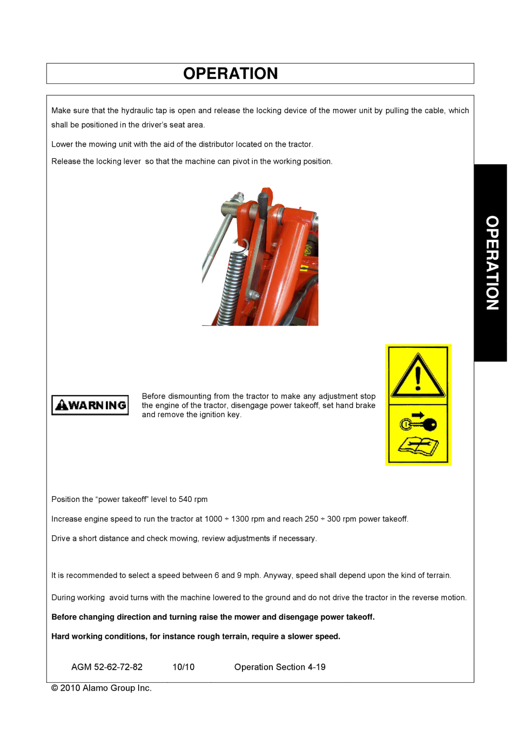 Servis-Rhino AGM62, AGM72, AGM52 manual Operation 