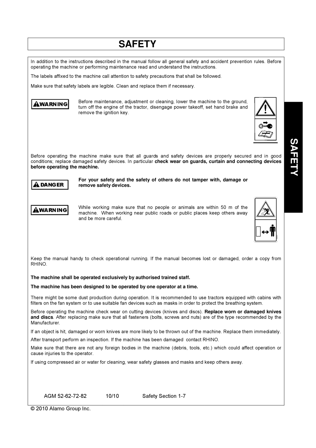 Servis-Rhino AGM72, AGM62, AGM52 manual Rhino 