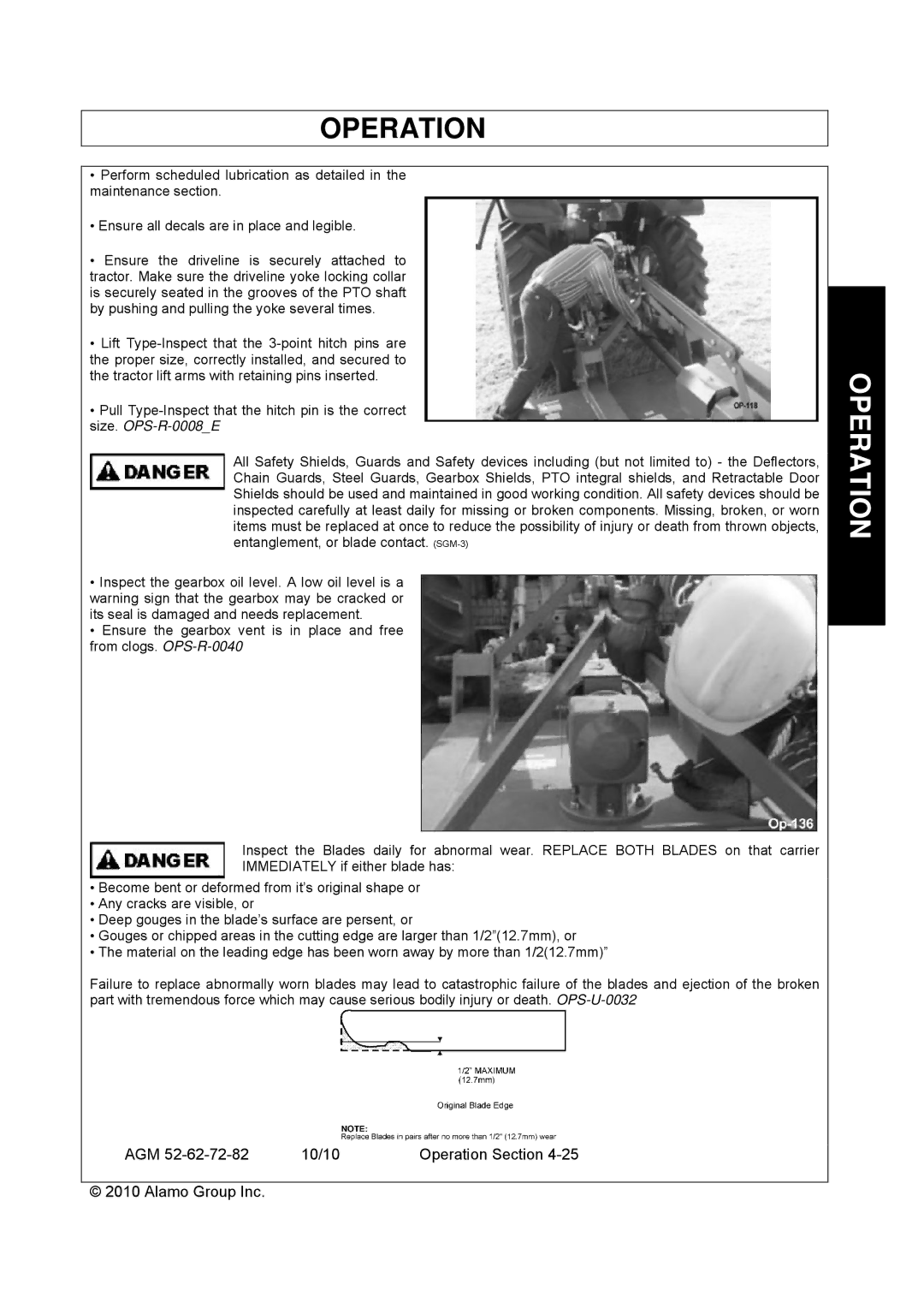 Servis-Rhino AGM62, AGM72, AGM52 manual Operation 