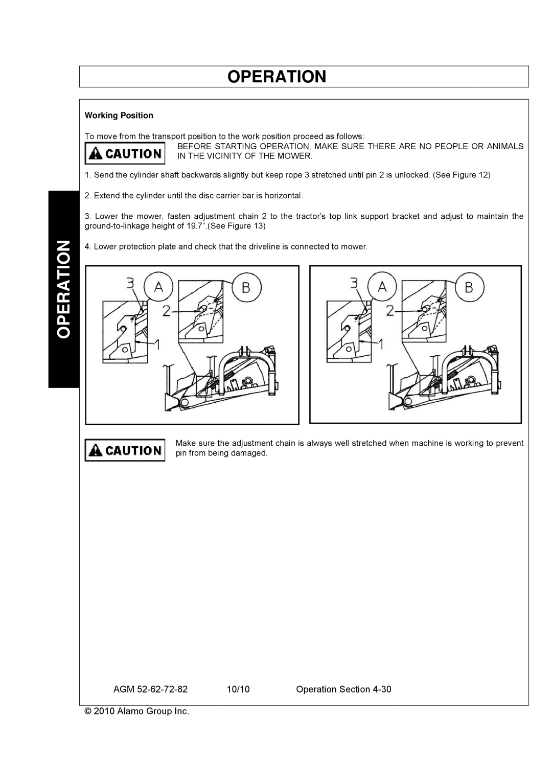 Servis-Rhino AGM52, AGM62, AGM72 manual Working Position 