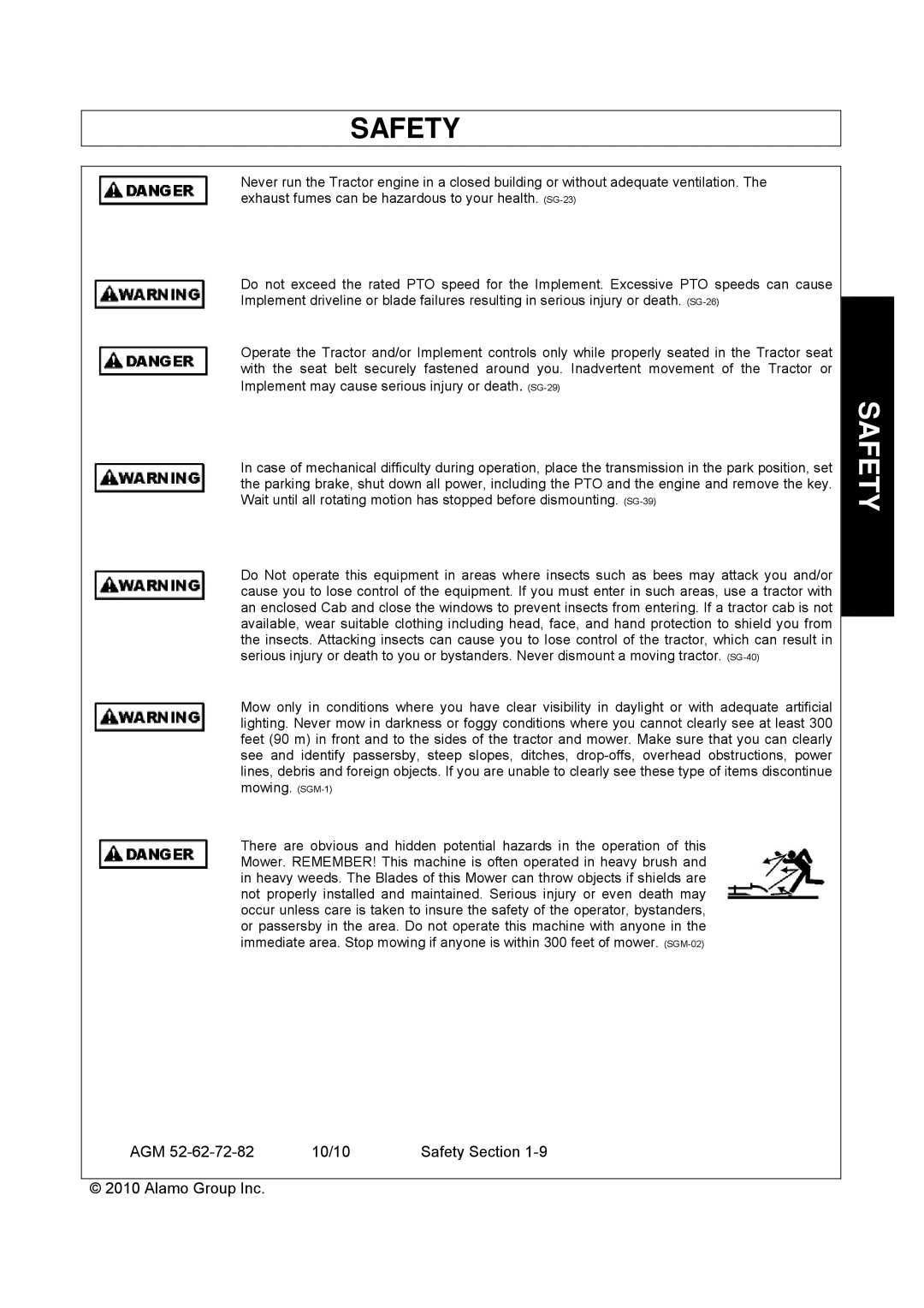 Servis-Rhino AGM62, AGM72, AGM52 manual Safety 