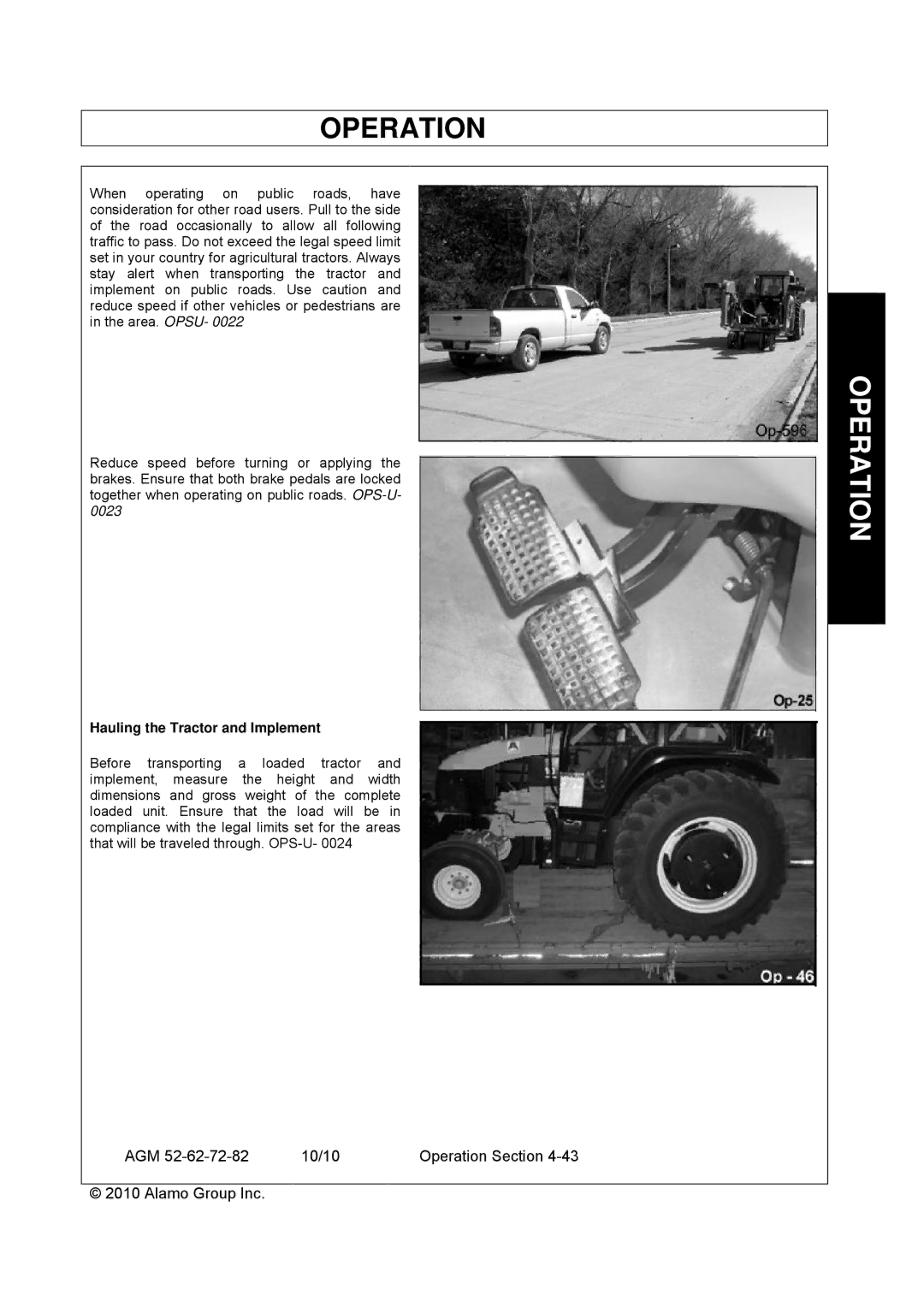 Servis-Rhino AGM62, AGM72, AGM52 manual Hauling the Tractor and Implement 