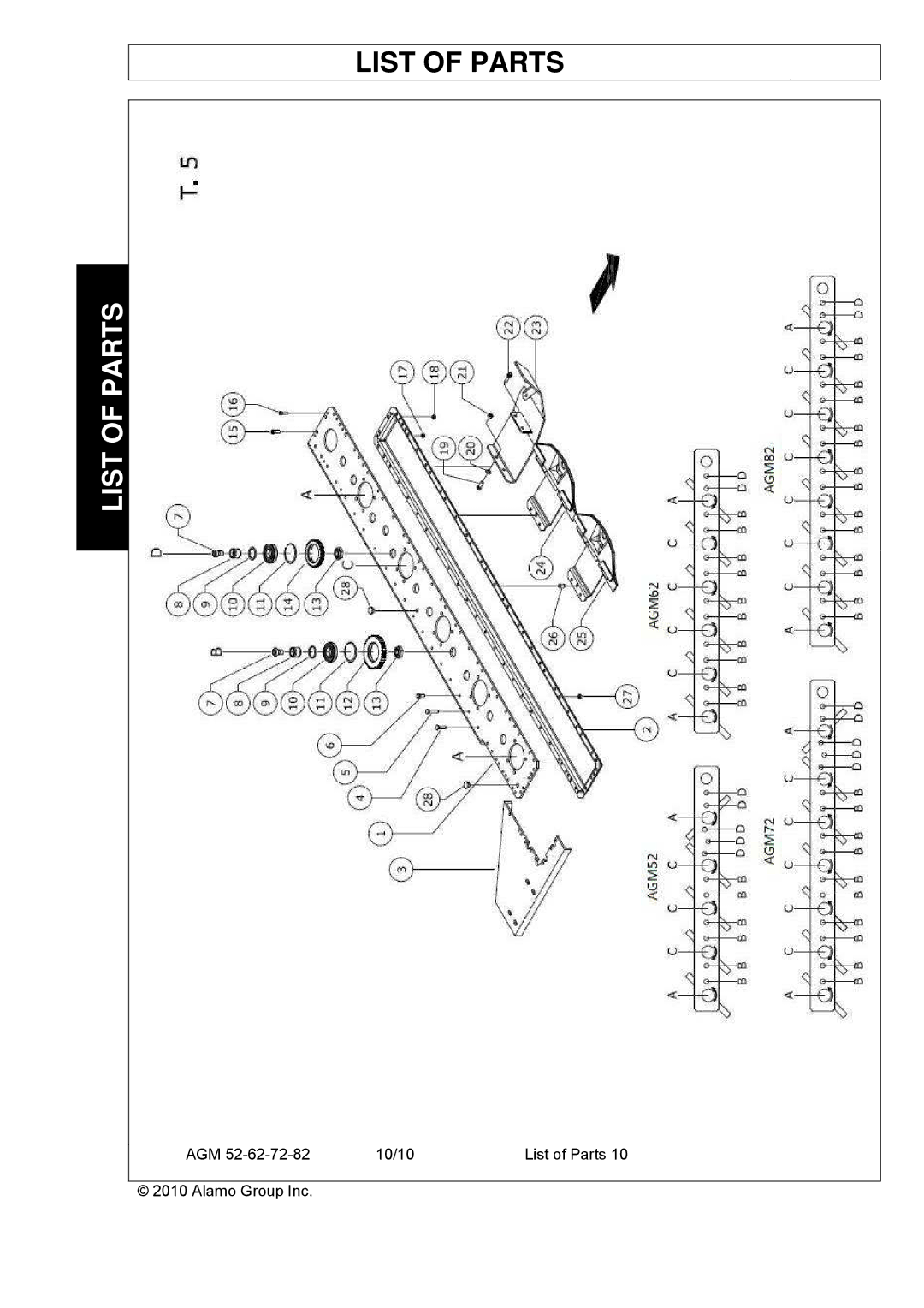 Servis-Rhino AGM72, AGM62, AGM52 manual List of Parts 