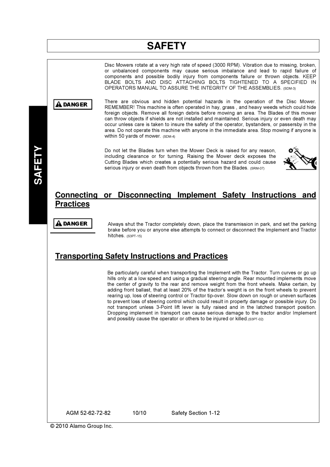 Servis-Rhino AGM62, AGM72, AGM52 manual Transporting Safety Instructions and Practices 