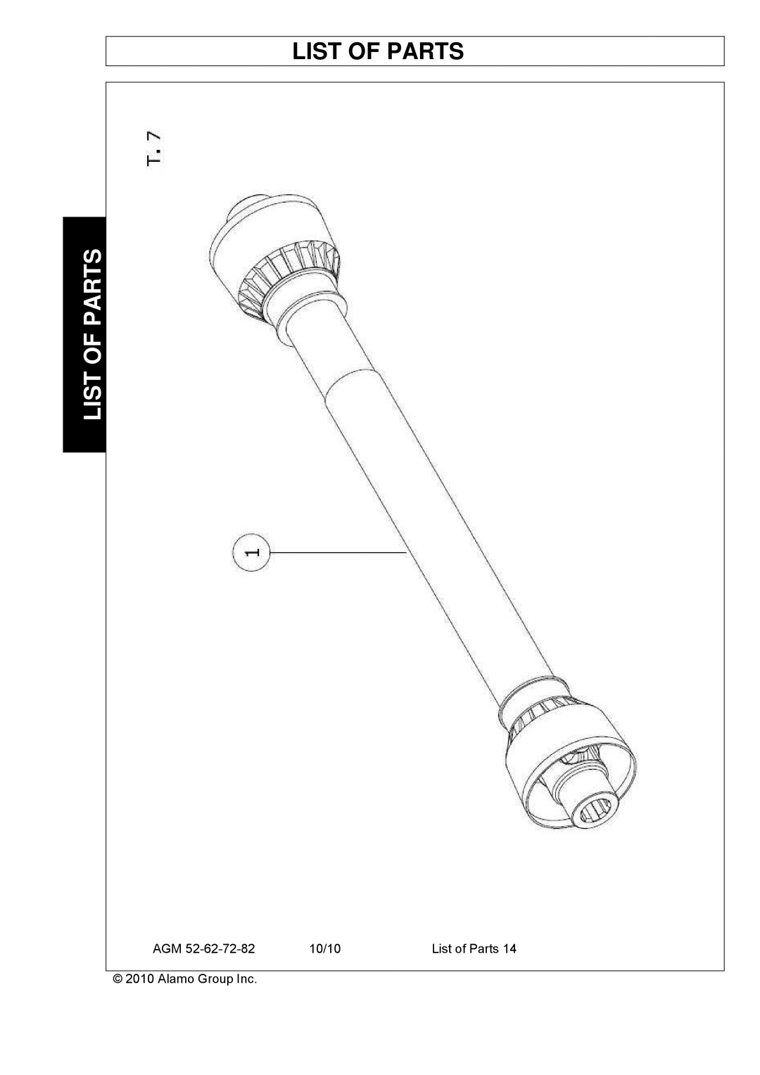 Servis-Rhino AGM52, AGM62, AGM72 manual List of Parts 