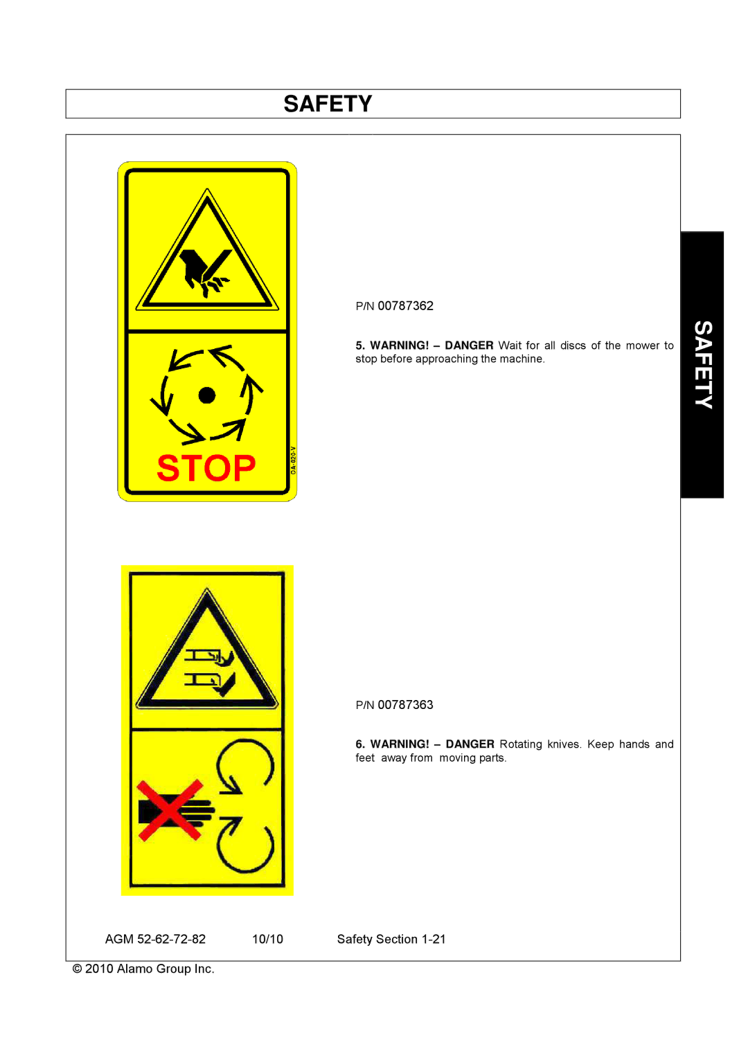 Servis-Rhino AGM62, AGM72, AGM52 manual Safety 