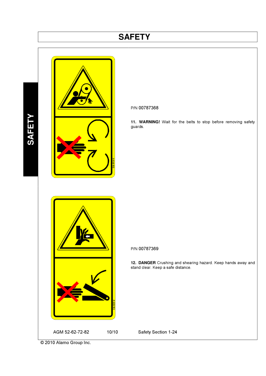 Servis-Rhino AGM62, AGM72, AGM52 manual Safety 