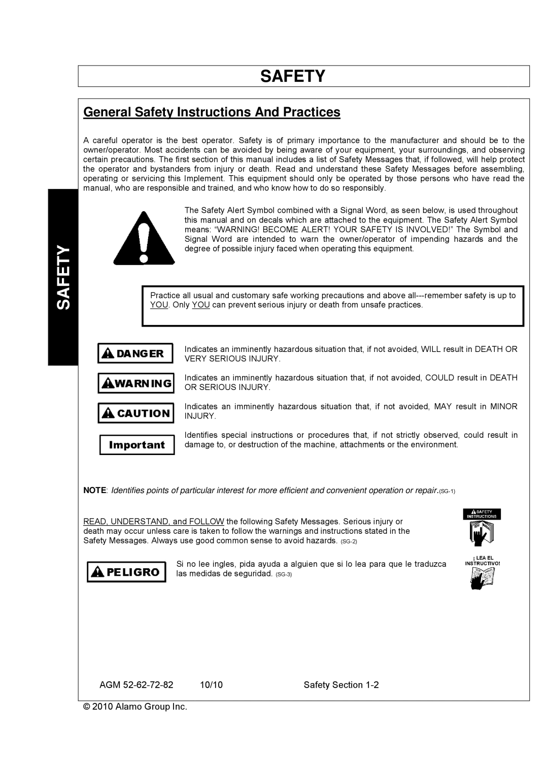 Servis-Rhino AGM52, AGM62, AGM72 manual General Safety Instructions And Practices 