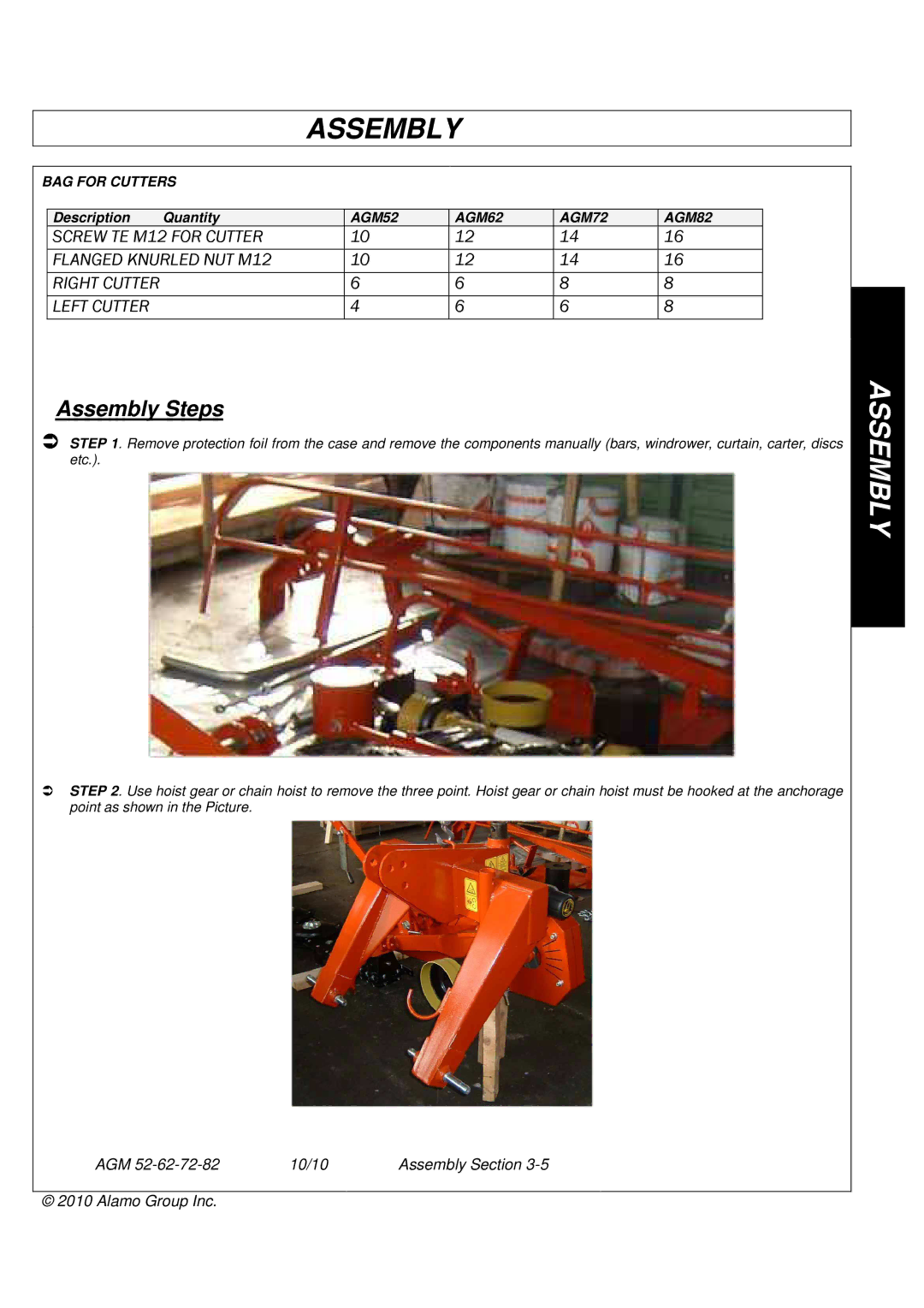 Servis-Rhino AGM52, AGM62, AGM72 manual Assembly Steps 